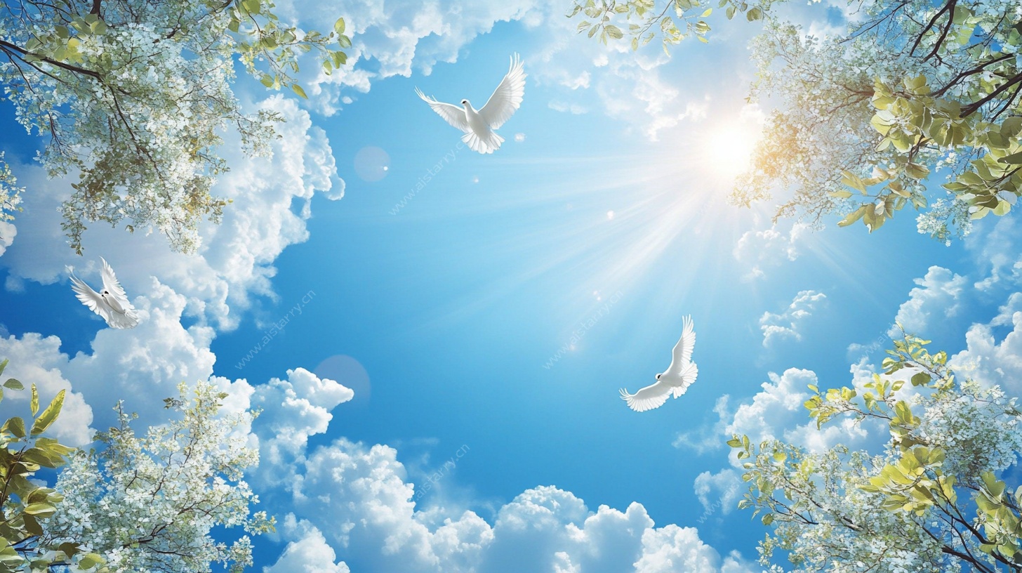 蓝天飞鸟春意浓