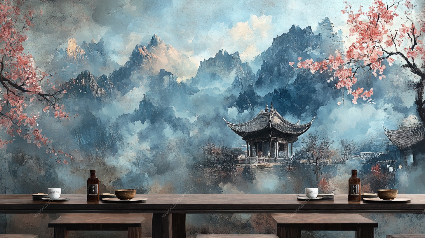 中式山水茶室背景图