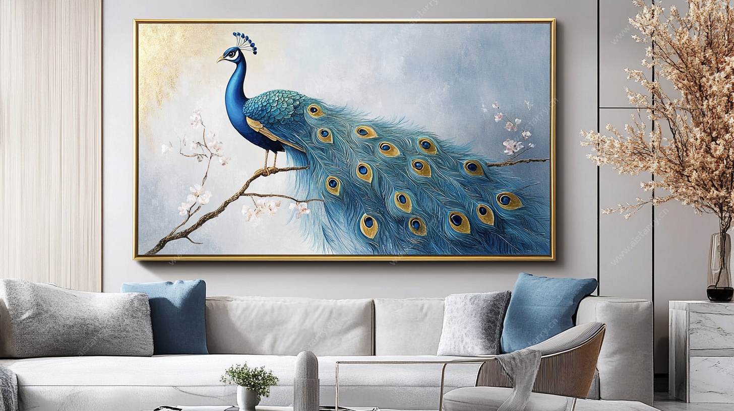 孔雀挂画装饰温馨客厅