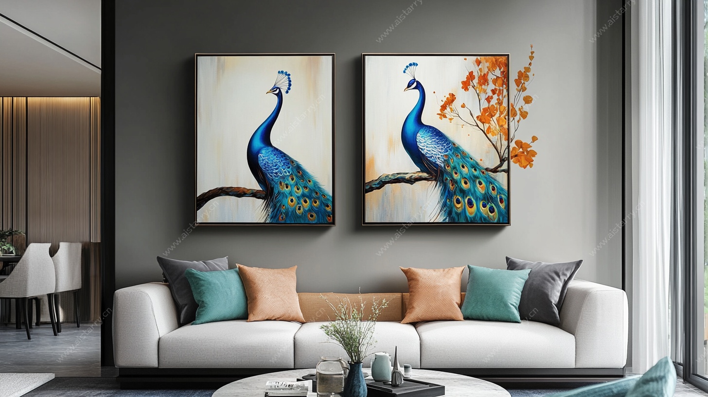 客厅双孔雀装饰画