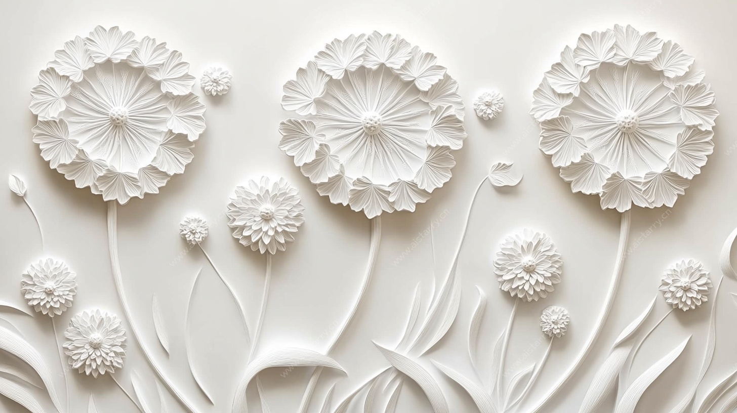 立体浮雕白色蒲公英图案