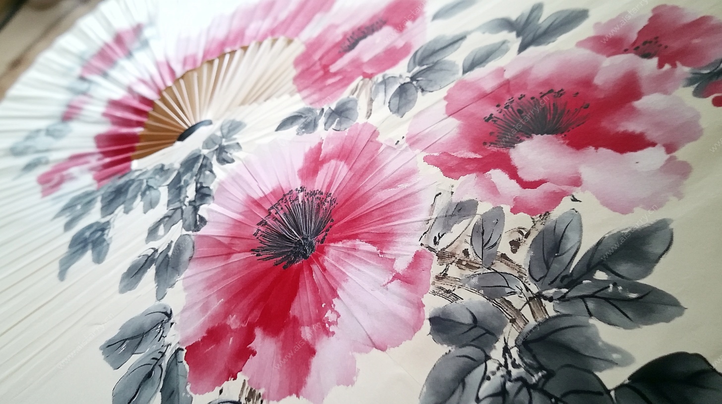 中式花卉折扇
