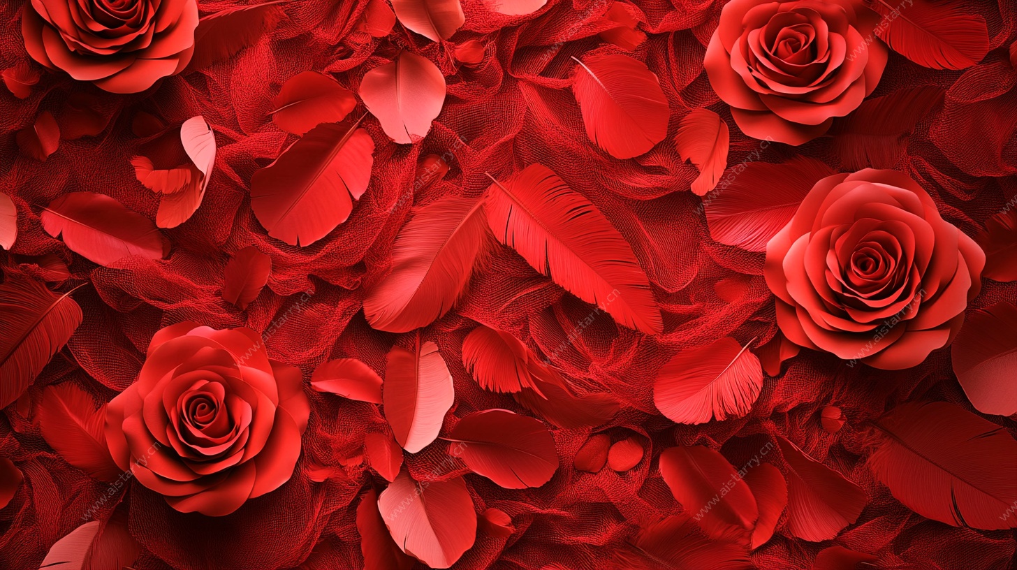 浪漫红玫瑰与花瓣背景