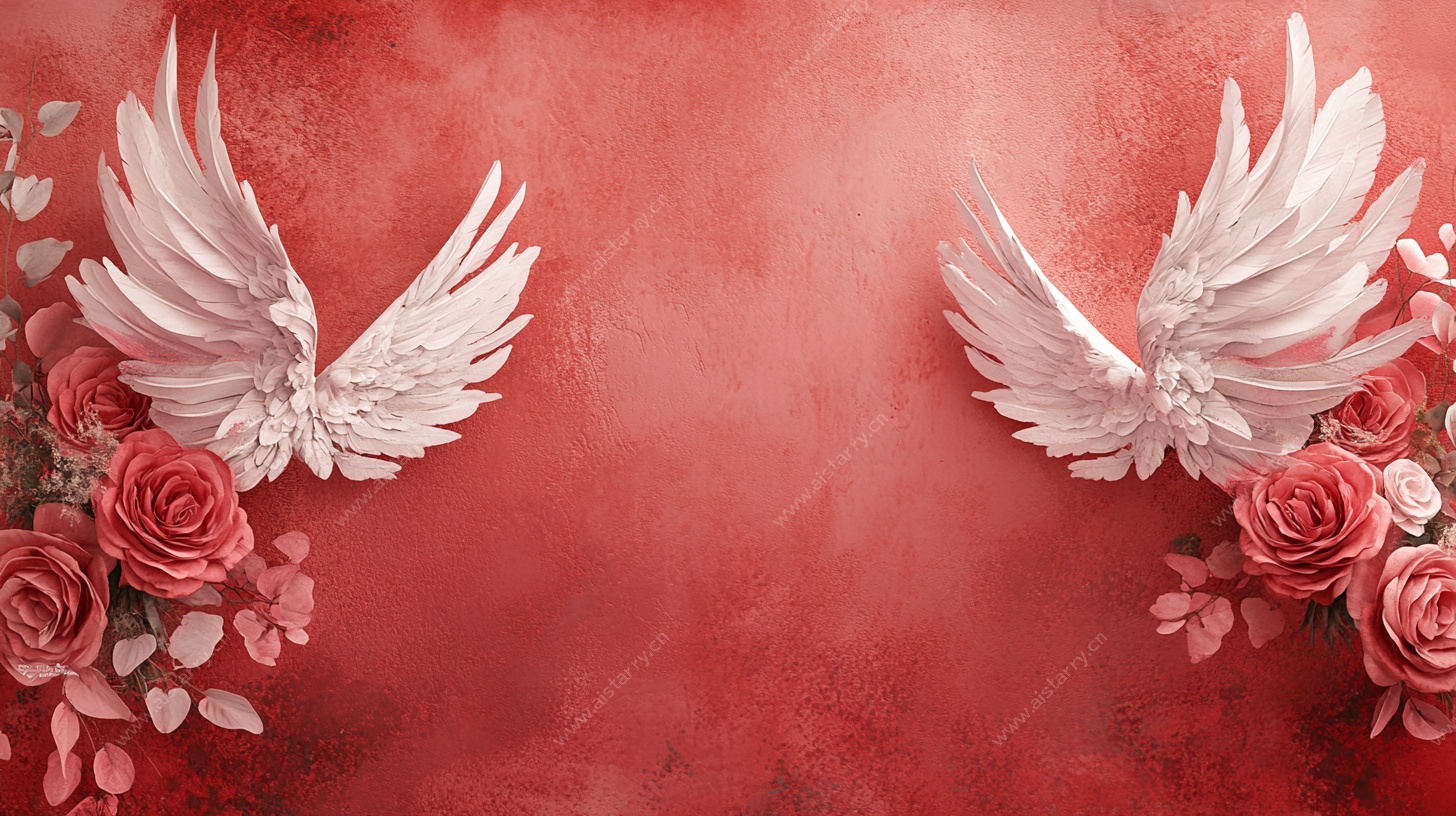 玫瑰旁的白色天使翅膀