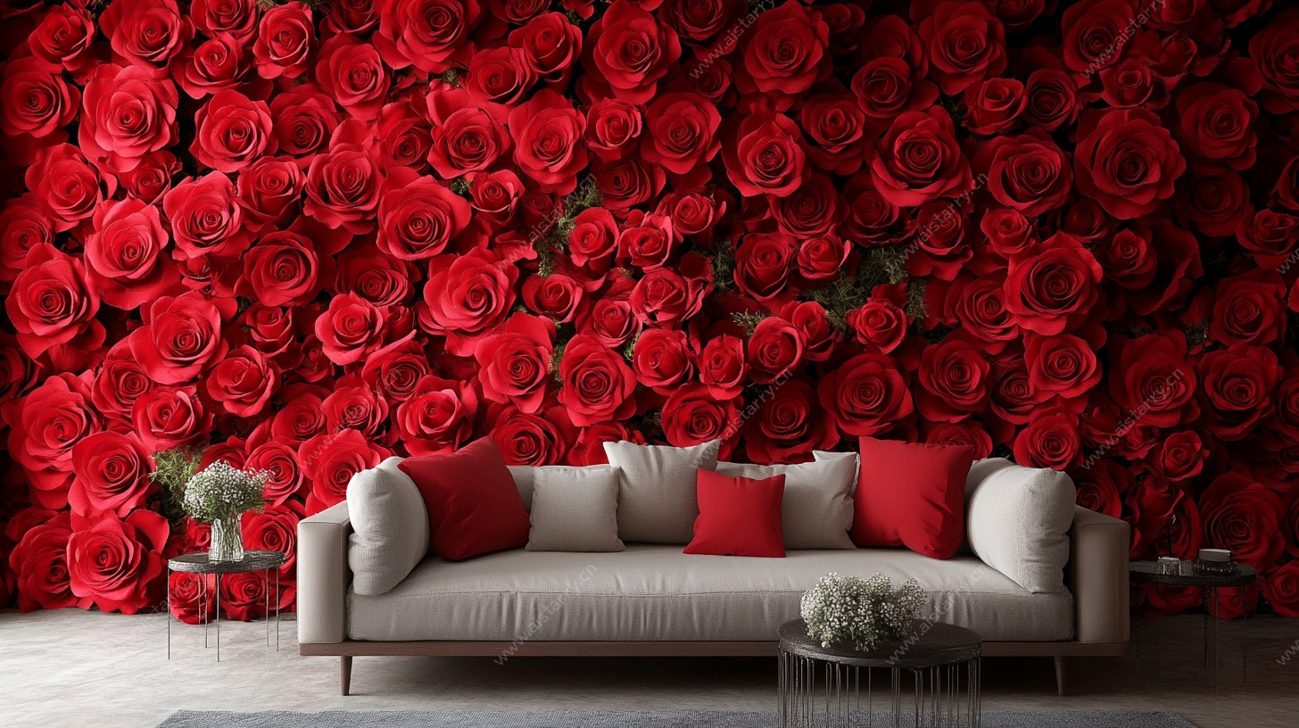 红玫瑰背景墙沙发场景图