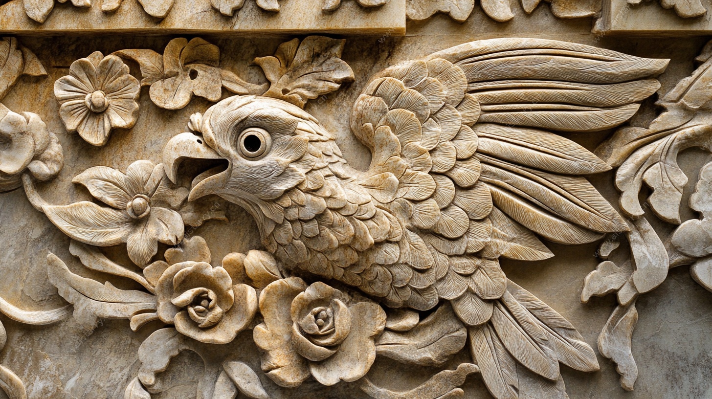 木雕花鸟图案特写