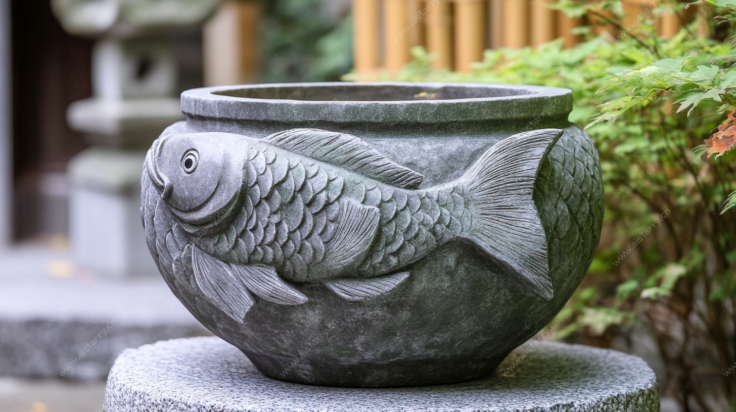 石制鱼形花盆摆件