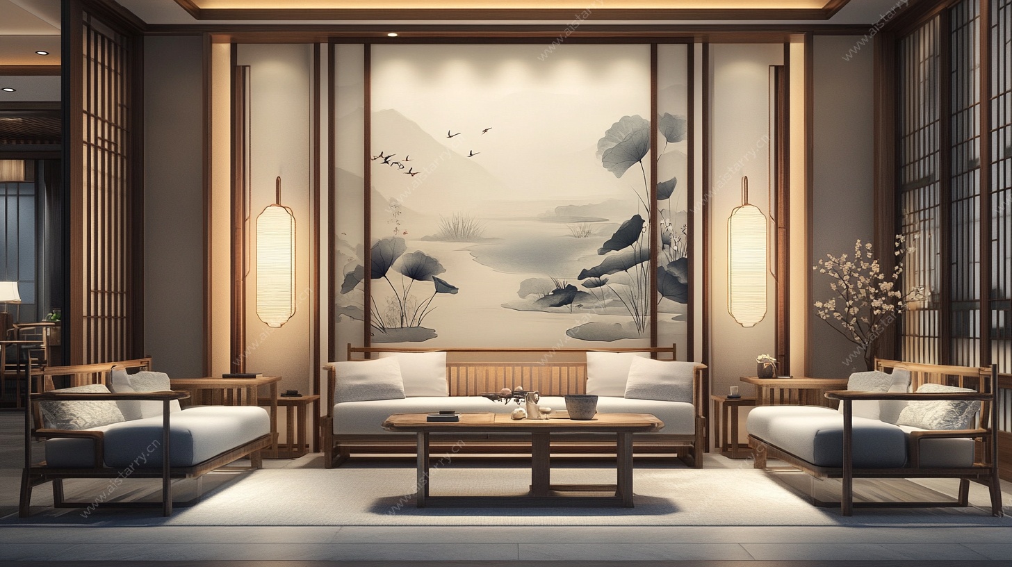 中式典雅客厅室内效果图