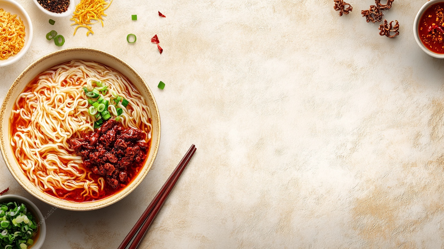 美味红油拌面配多样佐料
