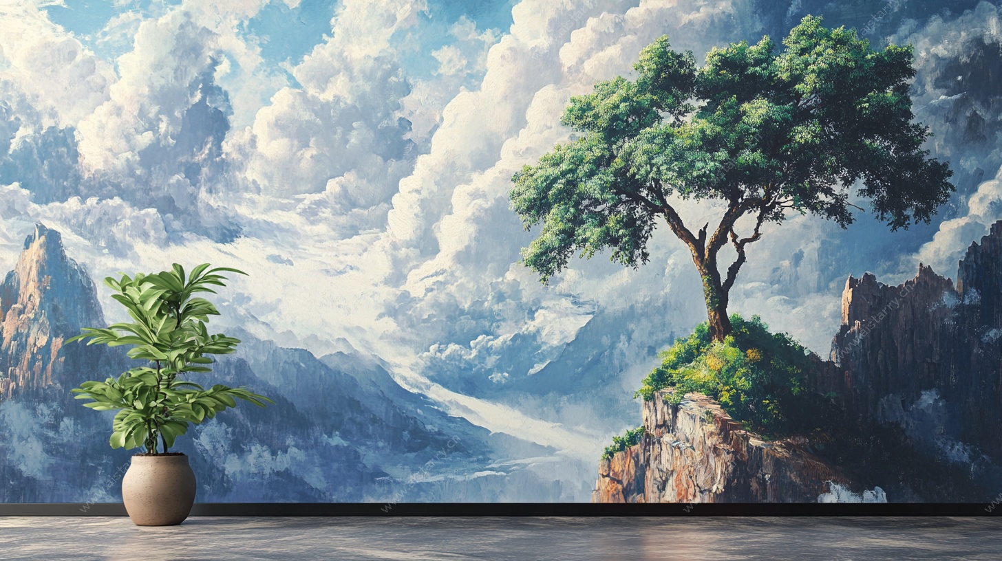 梦幻山水植物墙绘场景