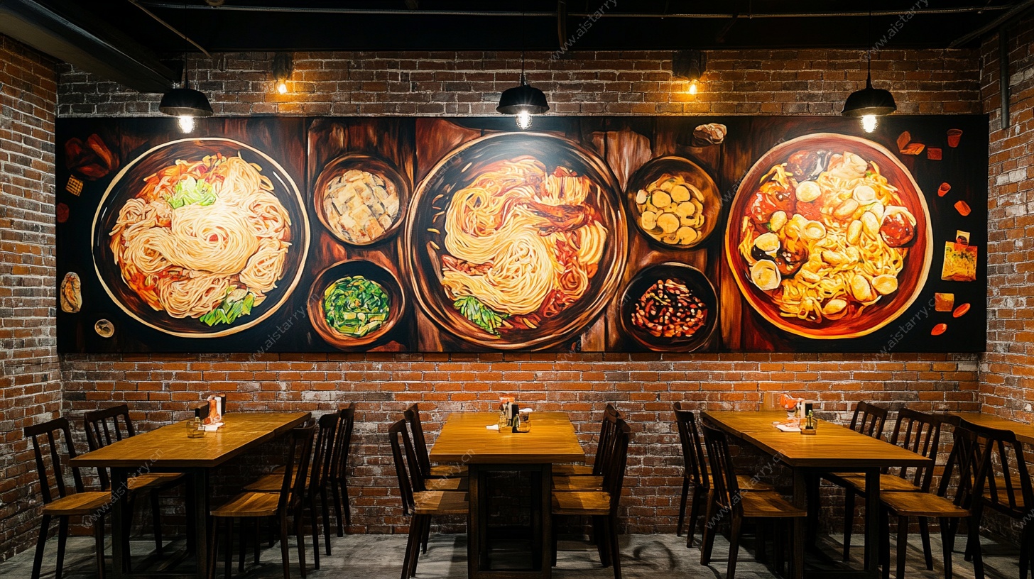 餐厅墙面美食壁画装饰图