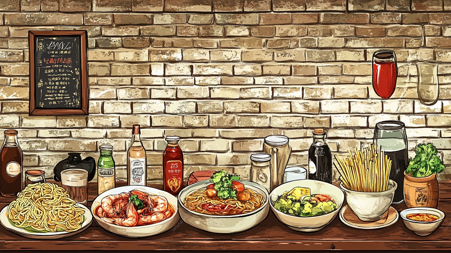 美味意面料理摆放在餐桌