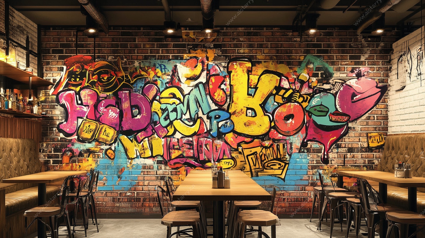 涂鸦风餐厅墙面设计