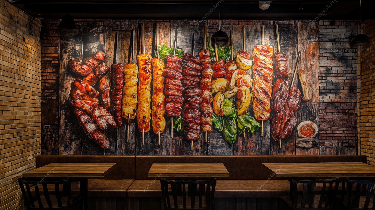 烤肉店墙面装饰壁画
