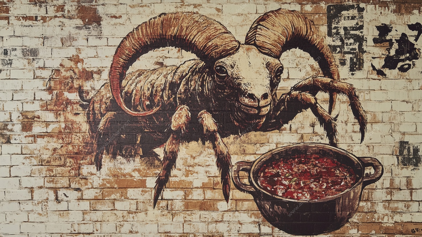 壁画上的奇幻羊形蜘蛛