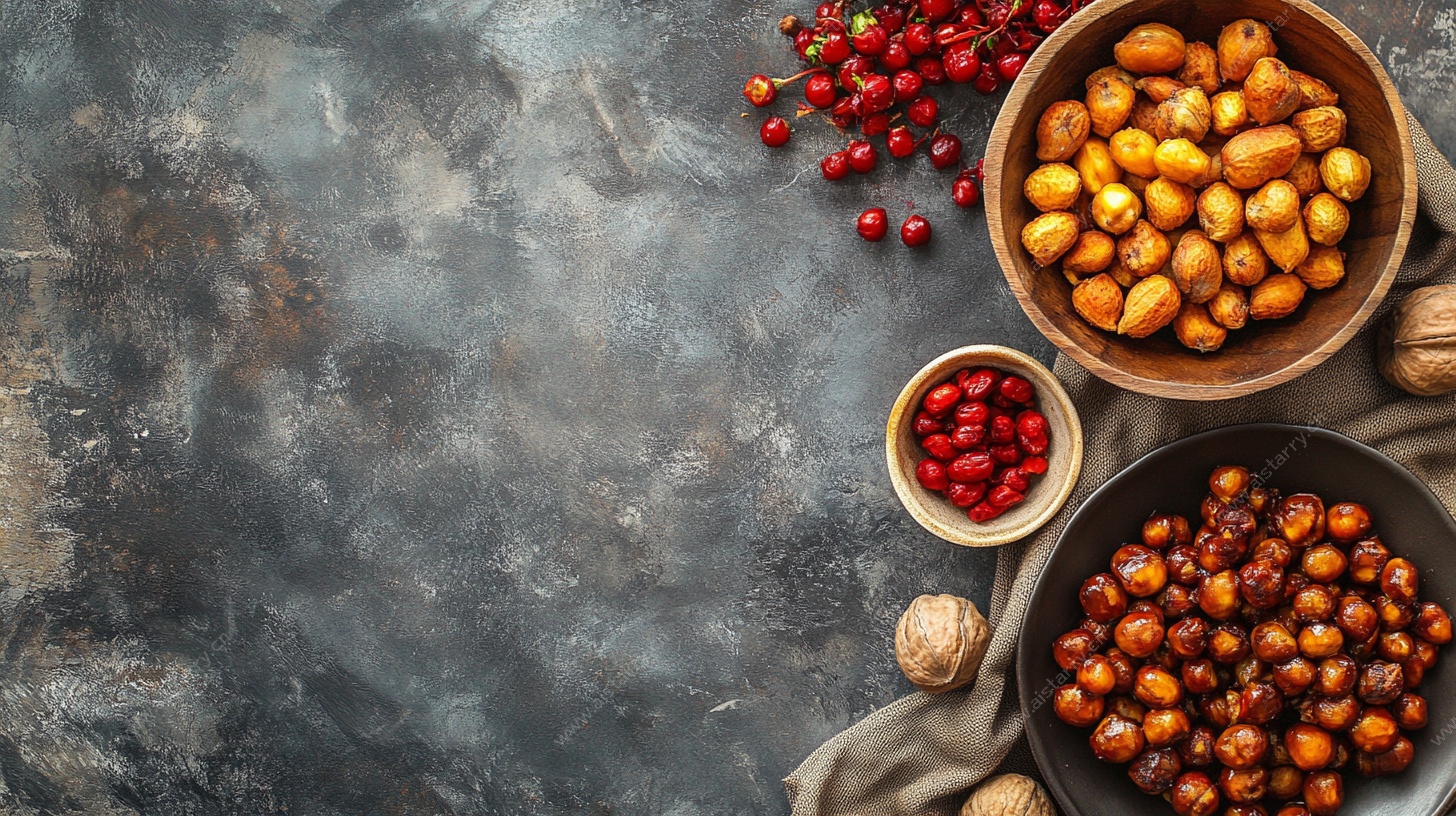 秋季坚果浆果摆盘特写
