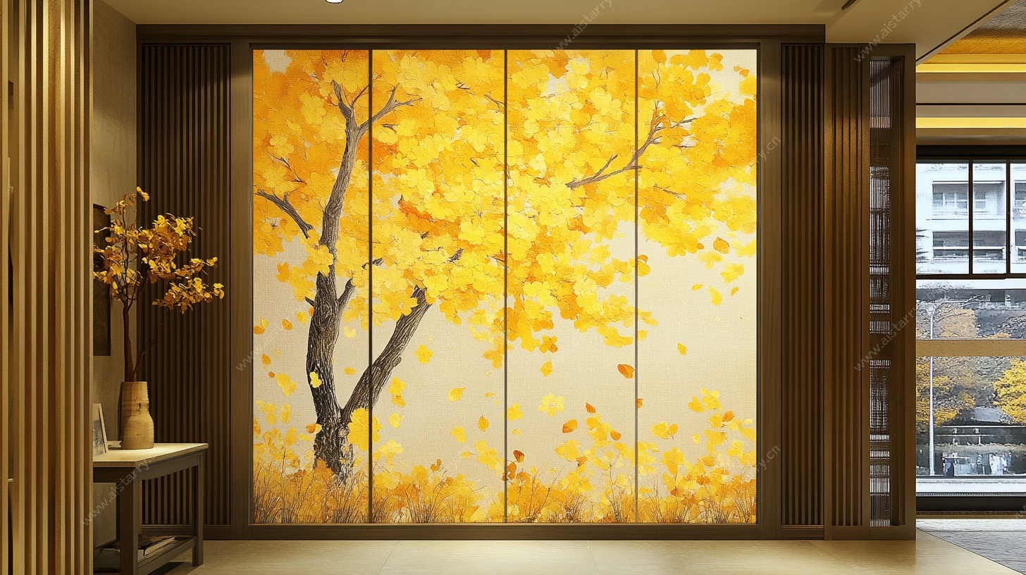 金色银杏艺术玄关背景墙