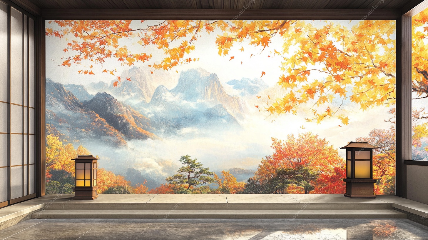 秋景山水室内壁画装饰图