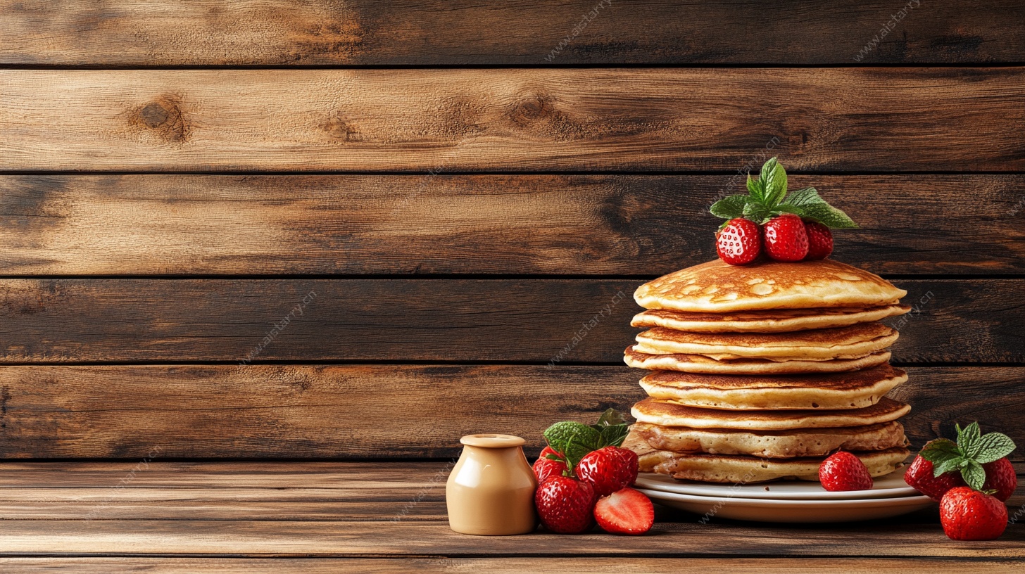 木桌上的草莓松饼组合