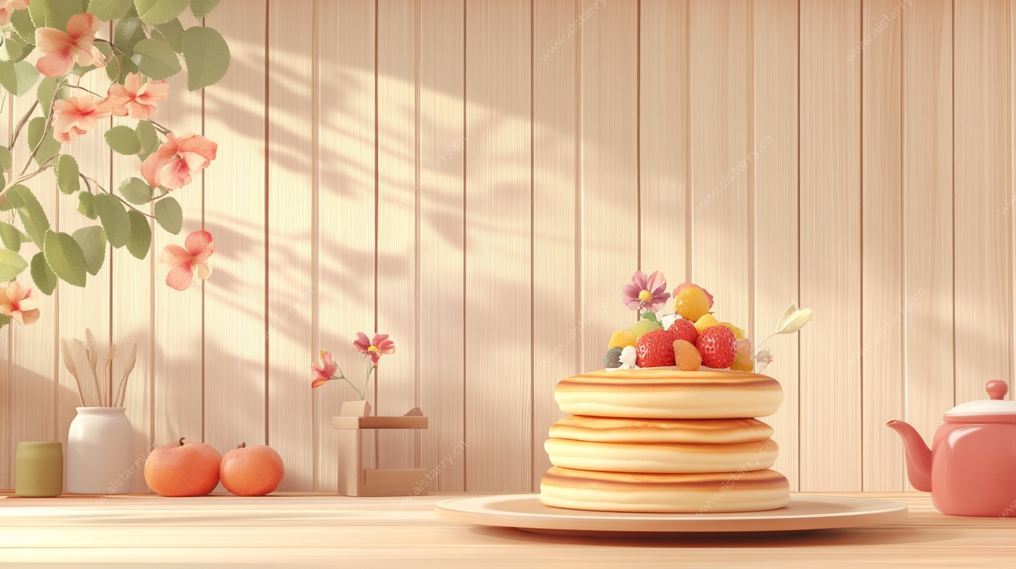温馨木风早餐松饼场景