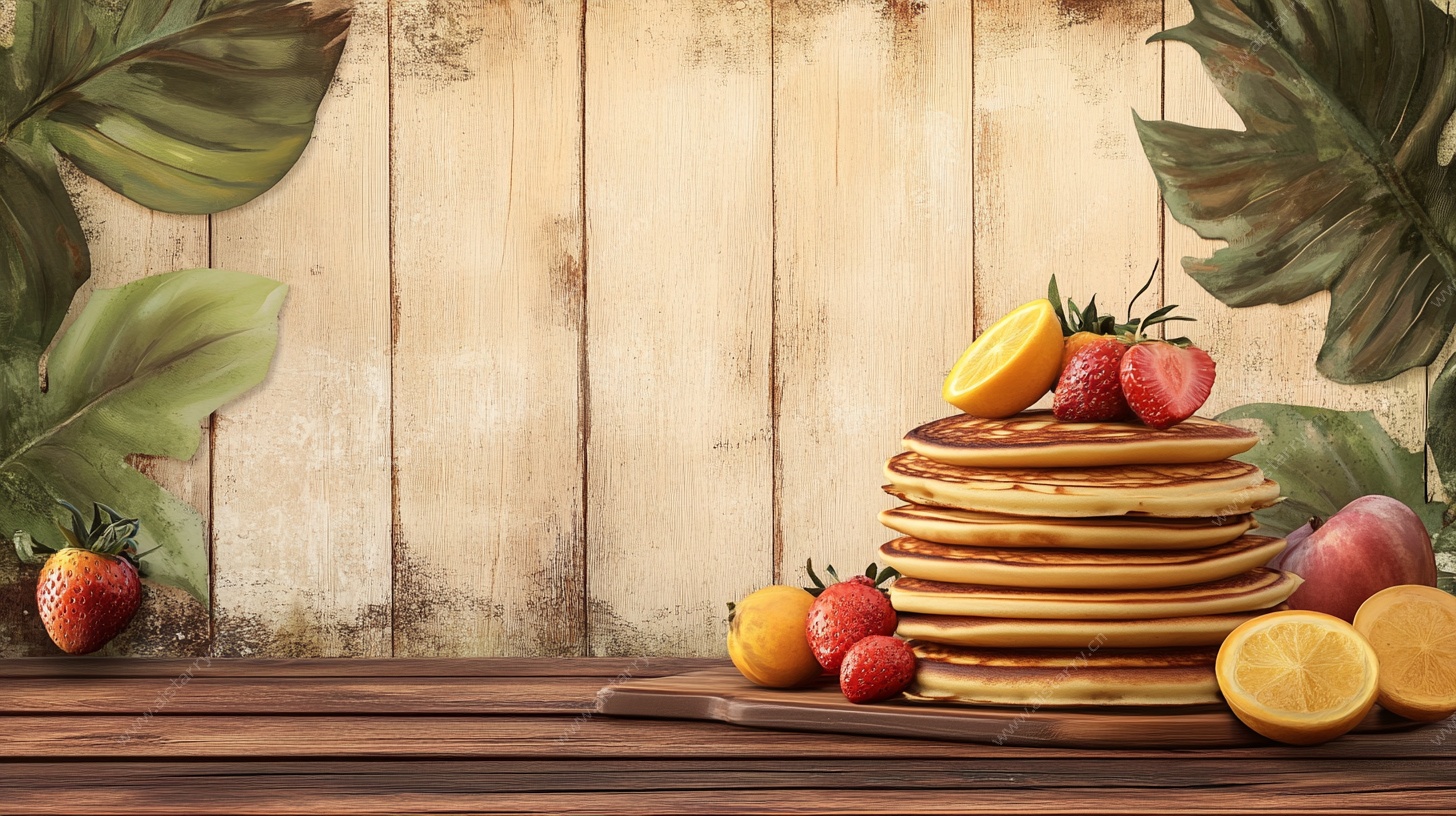 木桌上的水果松饼组合