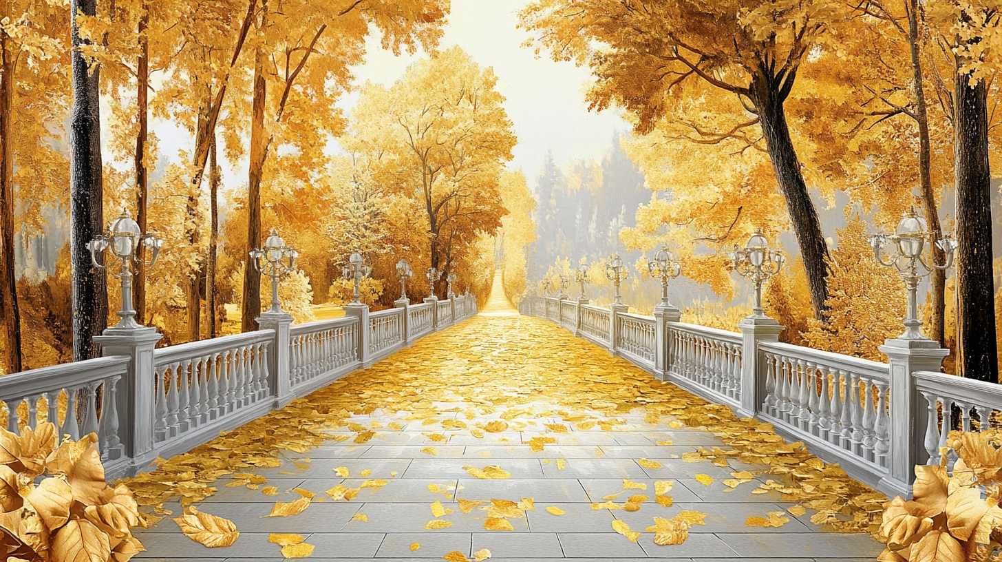 金秋落叶铺就的梦幻步道