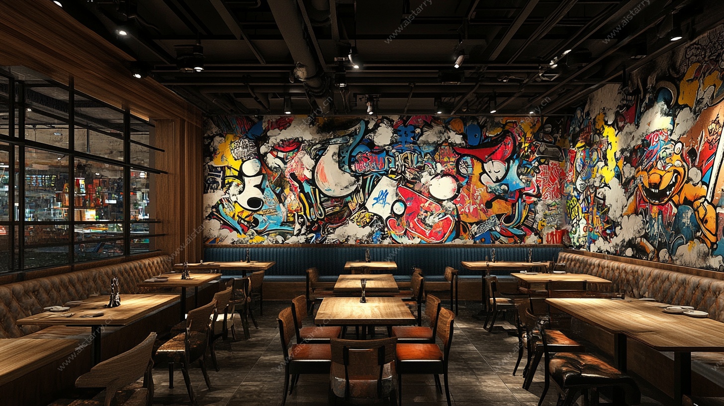 潮流涂鸦风餐厅室内场景