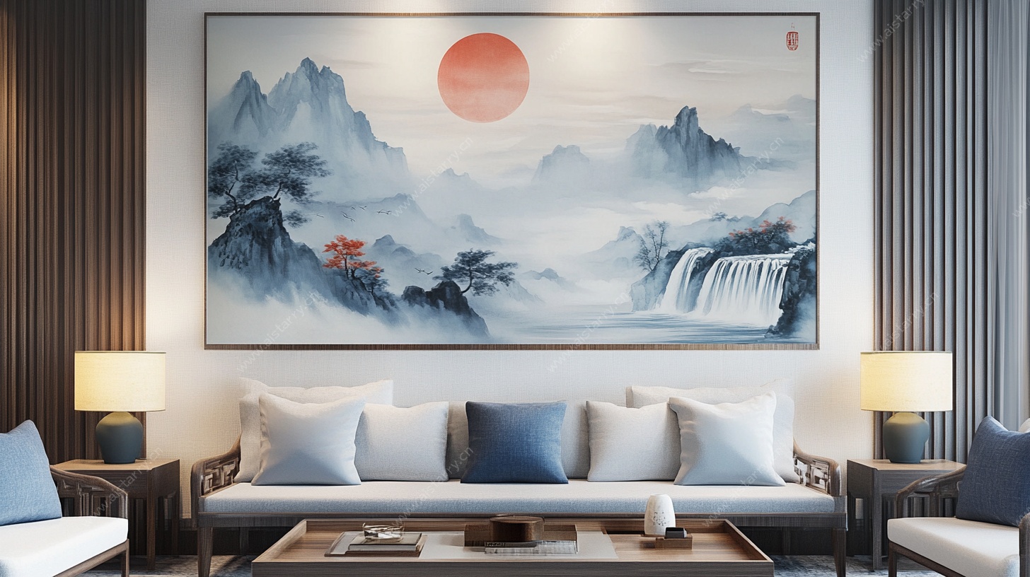 中式客厅山水挂画装饰
