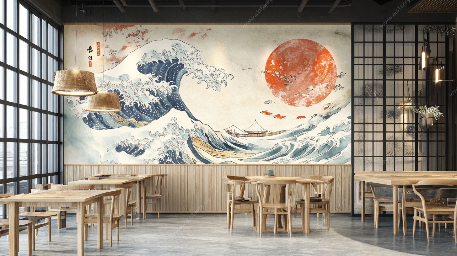 日式餐厅浮世绘风格壁画