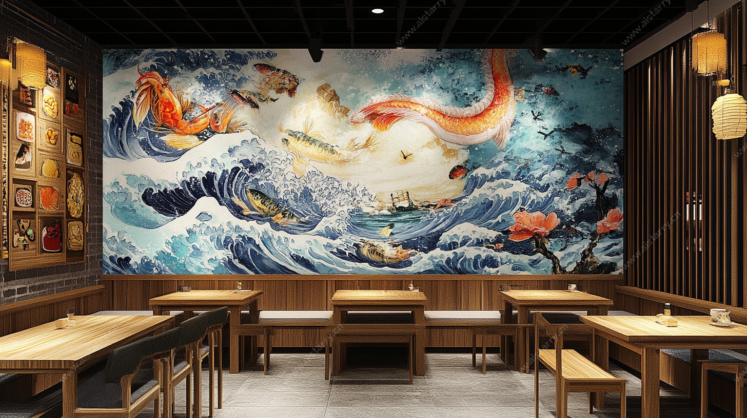 日式餐厅浮世绘风格壁画