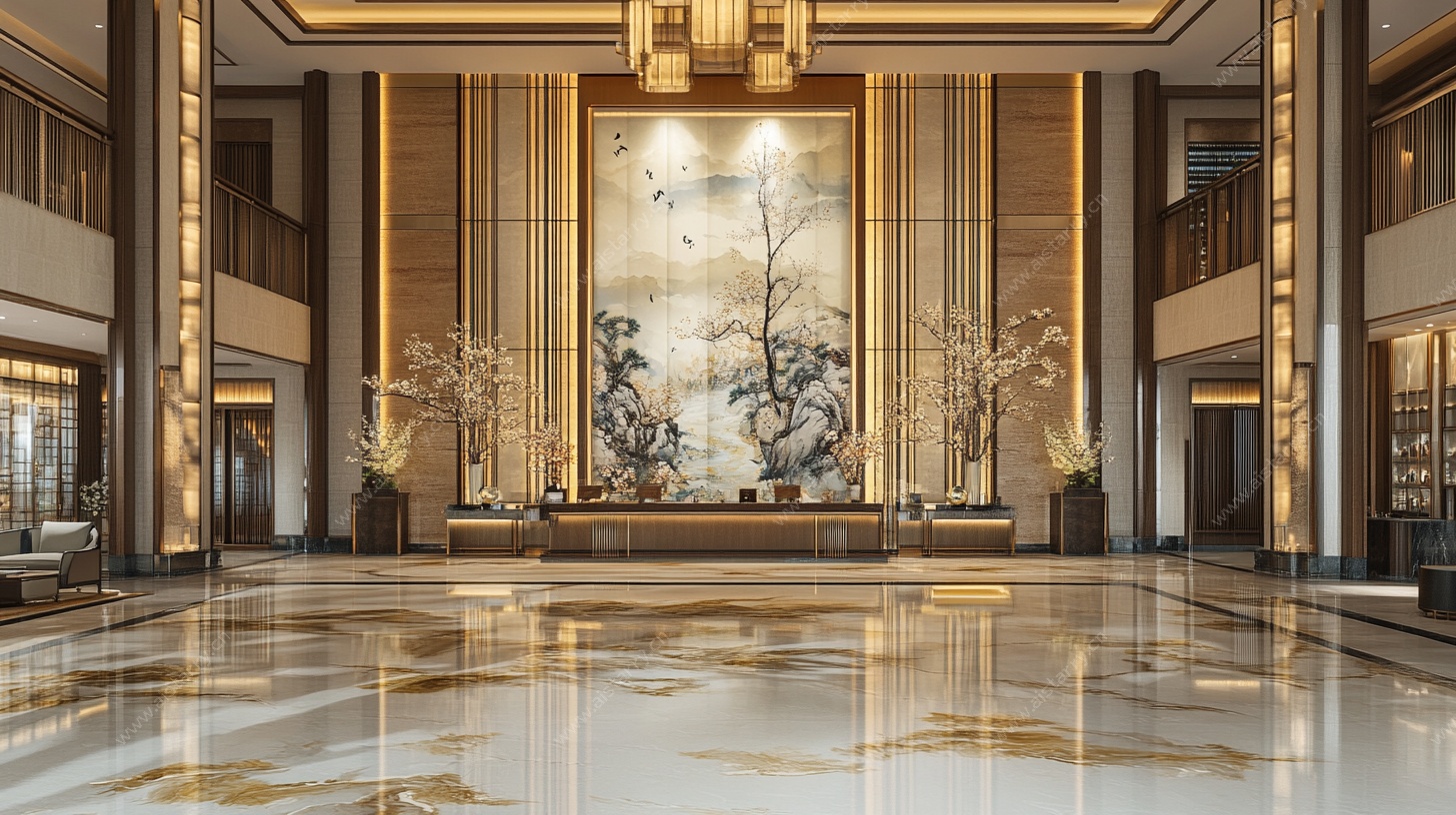 豪华中式酒店大堂空间