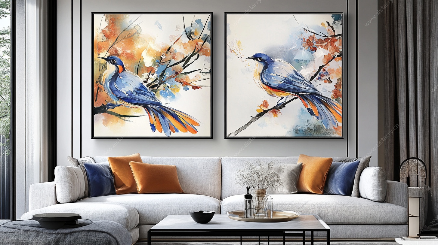 双鸟挂画装饰现代客厅