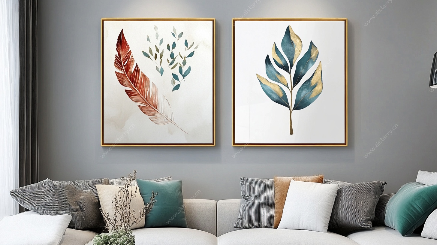 北欧风叶羽装饰画