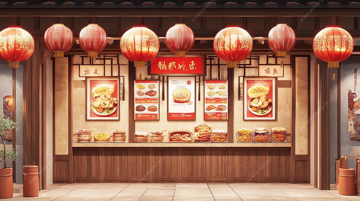 中式美食店铺灯笼装饰