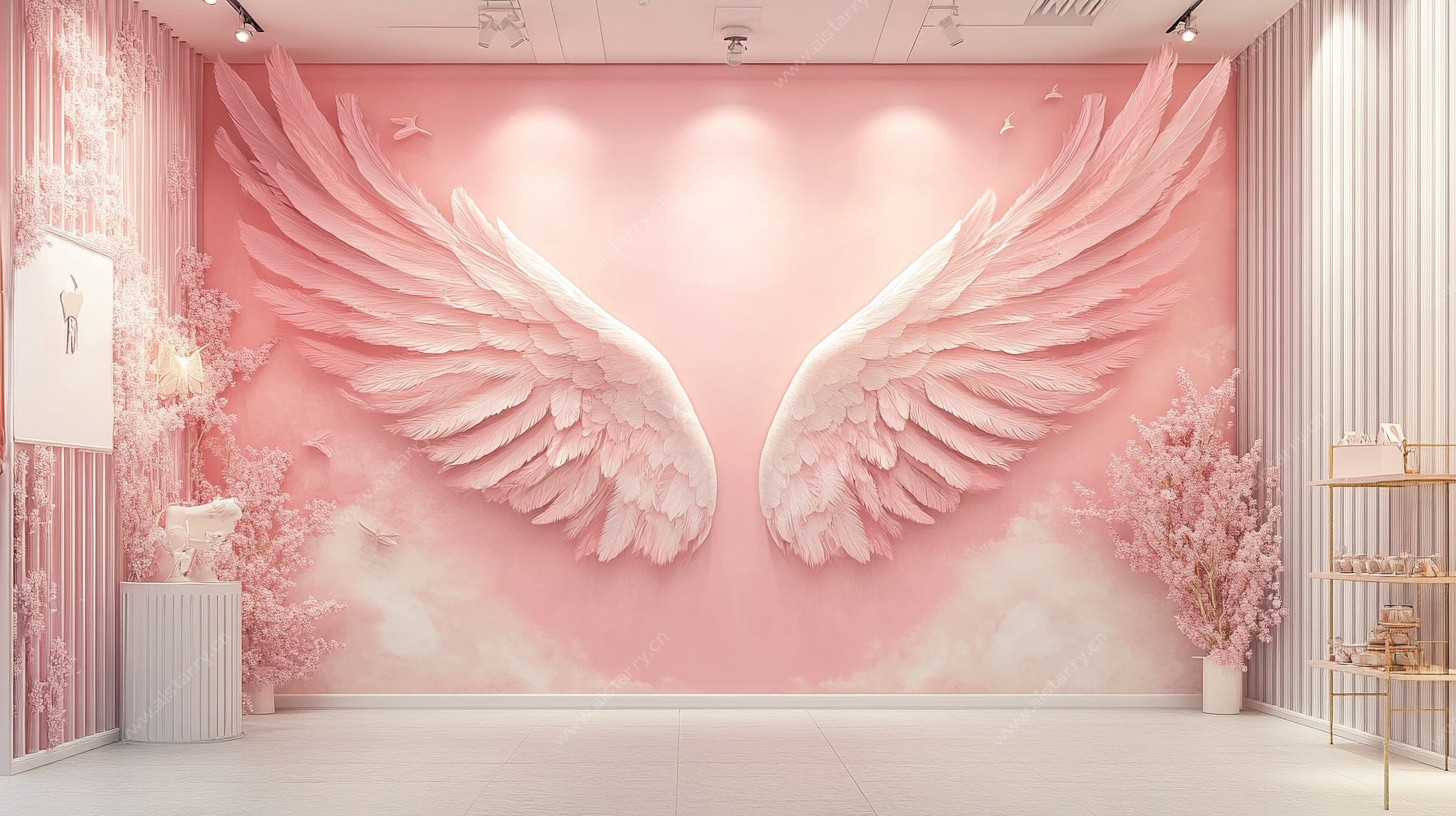 梦幻粉色天使翅膀背景墙
