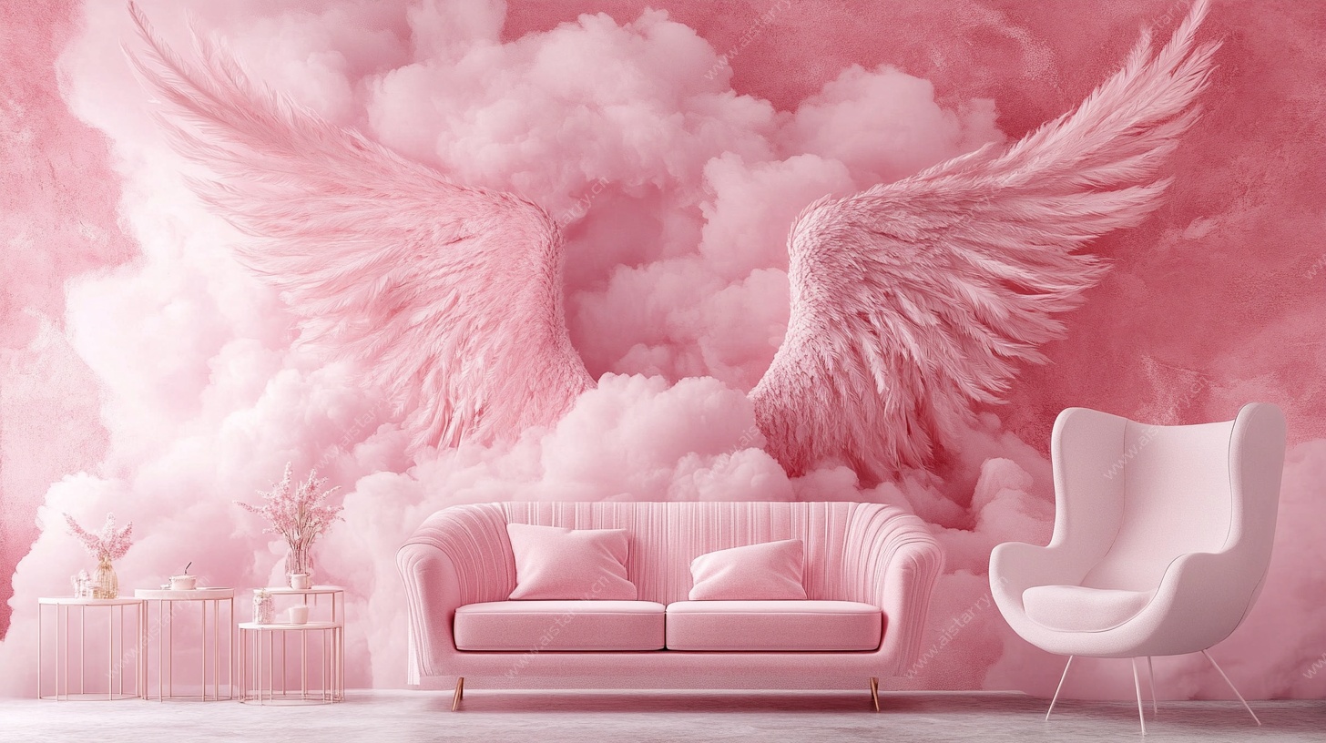 梦幻粉色天使翅膀室内场景