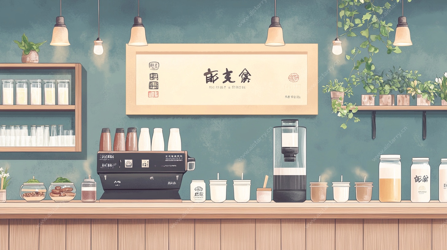 简约风温馨咖啡店吧台场景