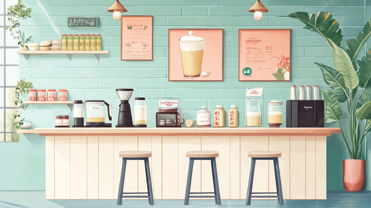 清新简约风咖啡店吧台场景