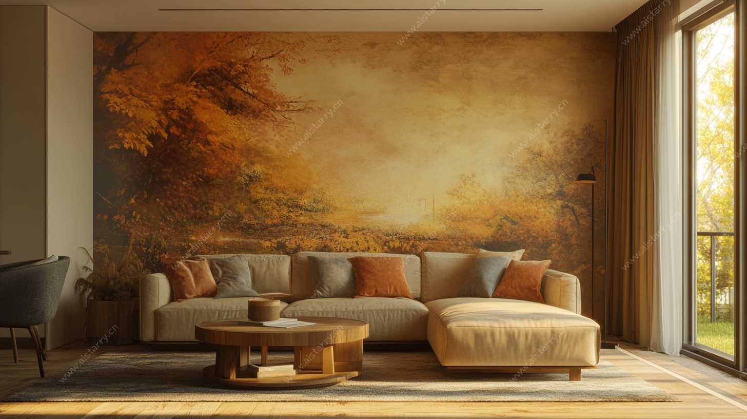 秋日风景壁画客厅空间