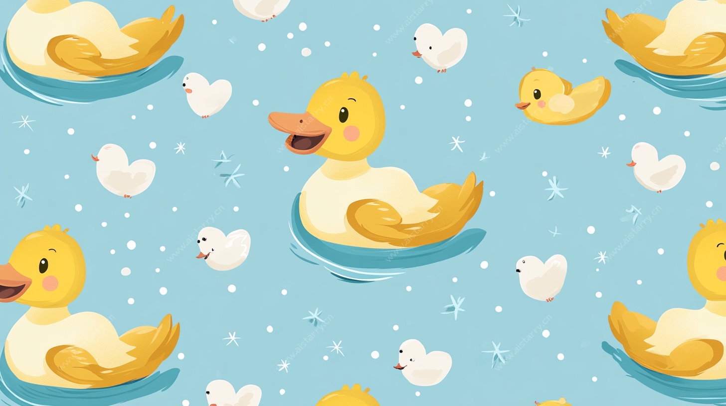 可爱小黄鸭水中嬉戏图案