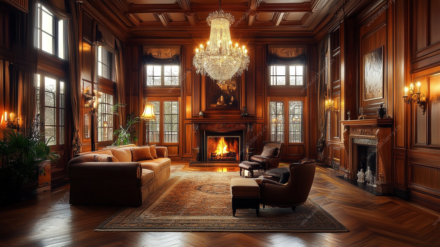 豪华复古木质客厅室内场景