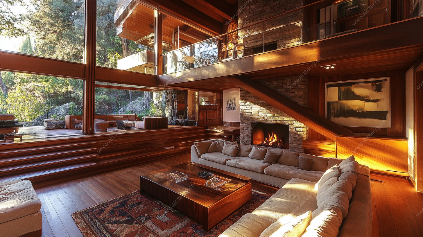 现代温馨木质客厅室内景