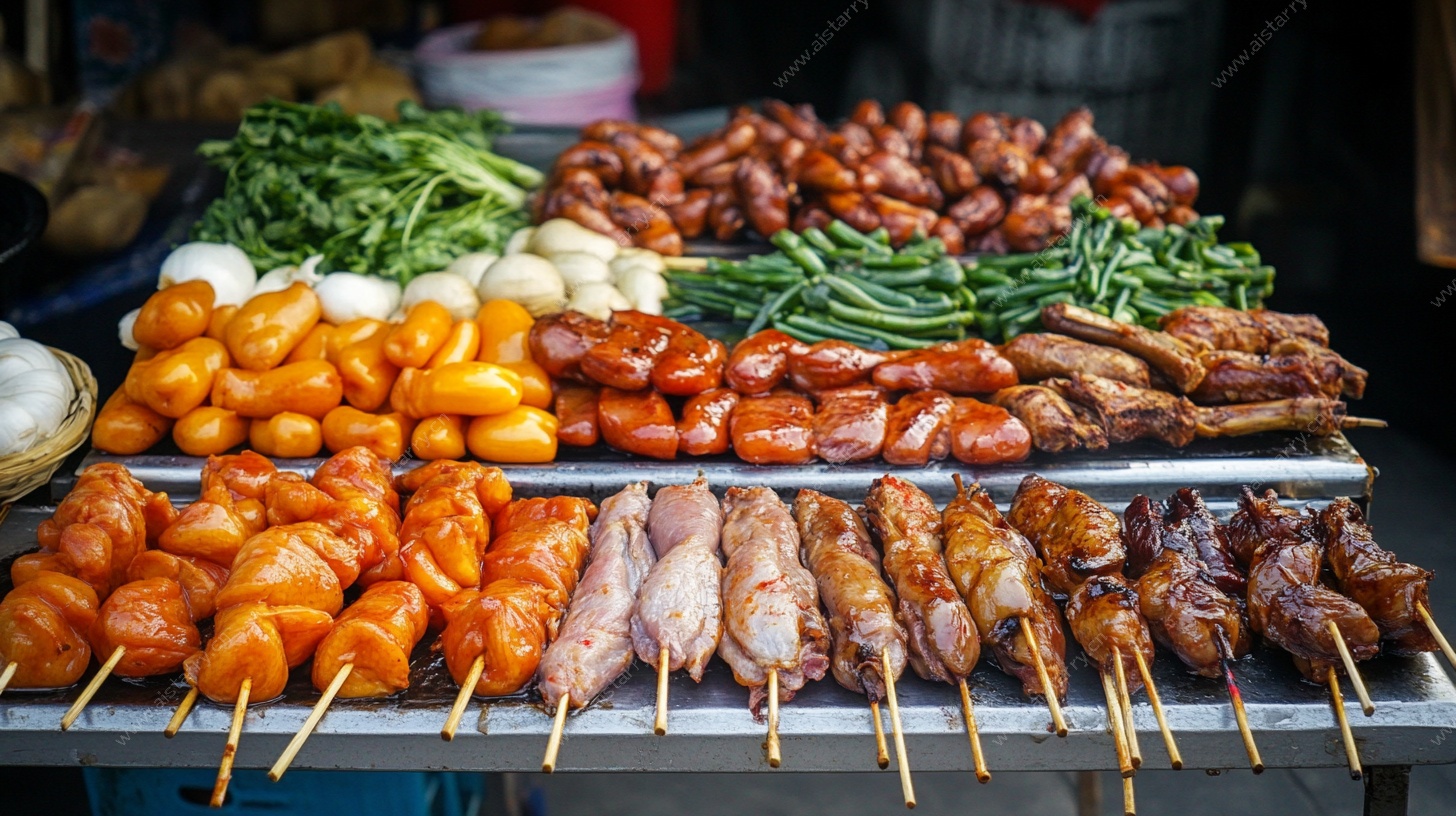 街头美味烧烤摊美食展示