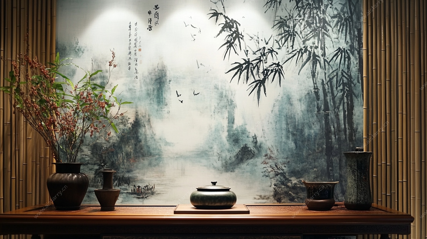 中式茶室山水墨韵摆件