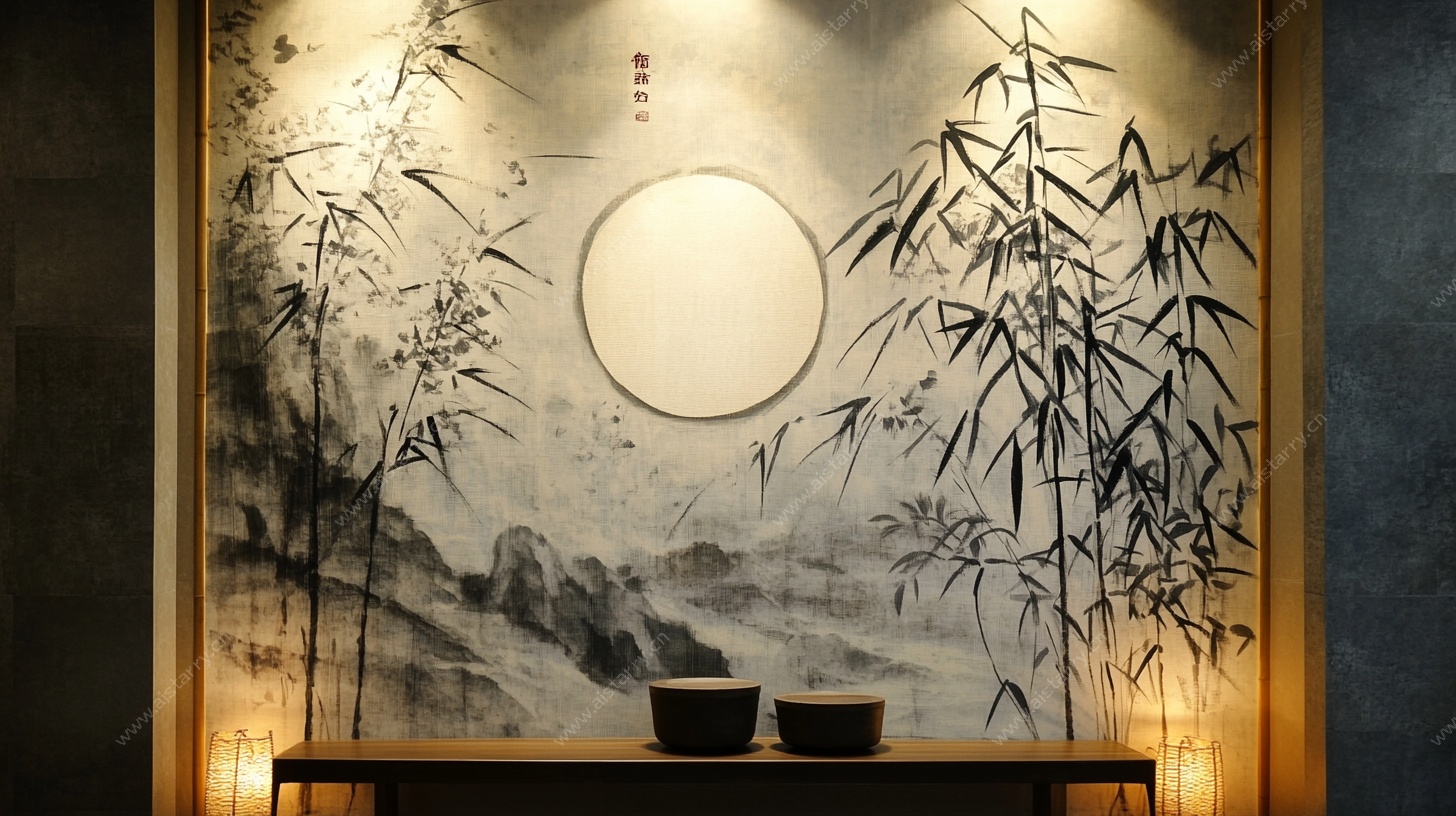 中式水墨风竹景墙面装饰