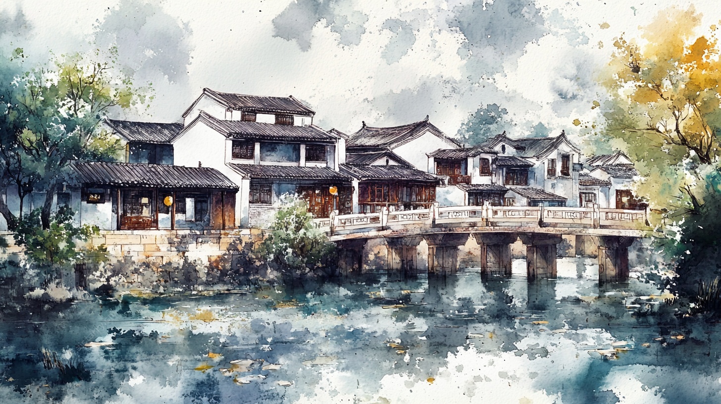 水墨江南水乡风情画