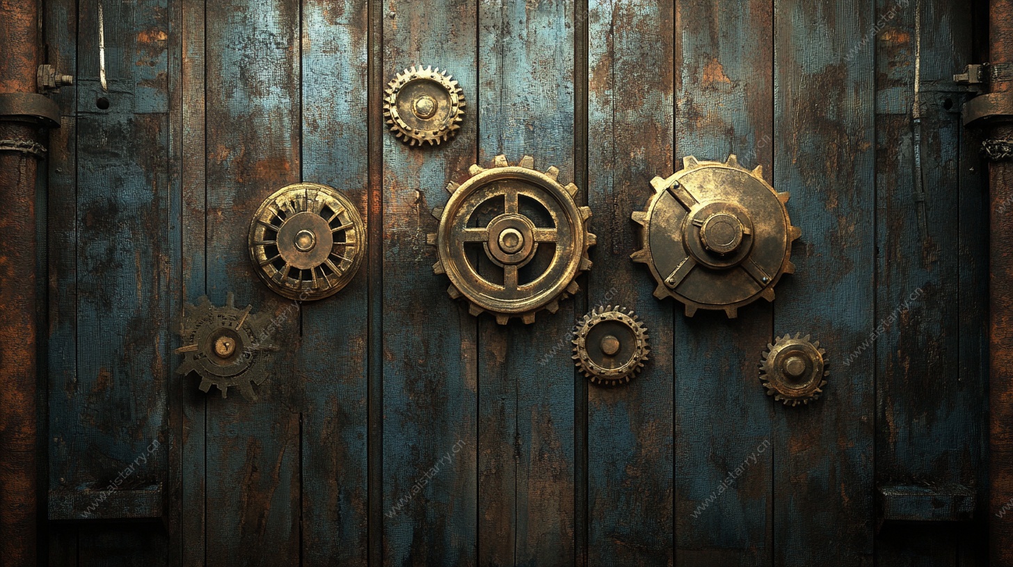 复古金属齿轮装饰木板