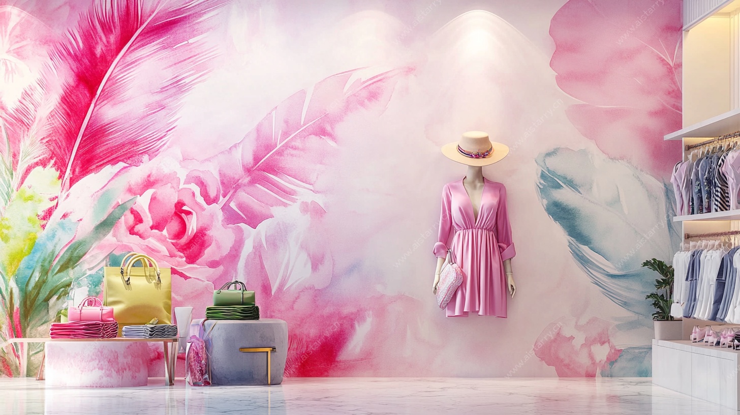 粉色花卉风时尚服装店内景