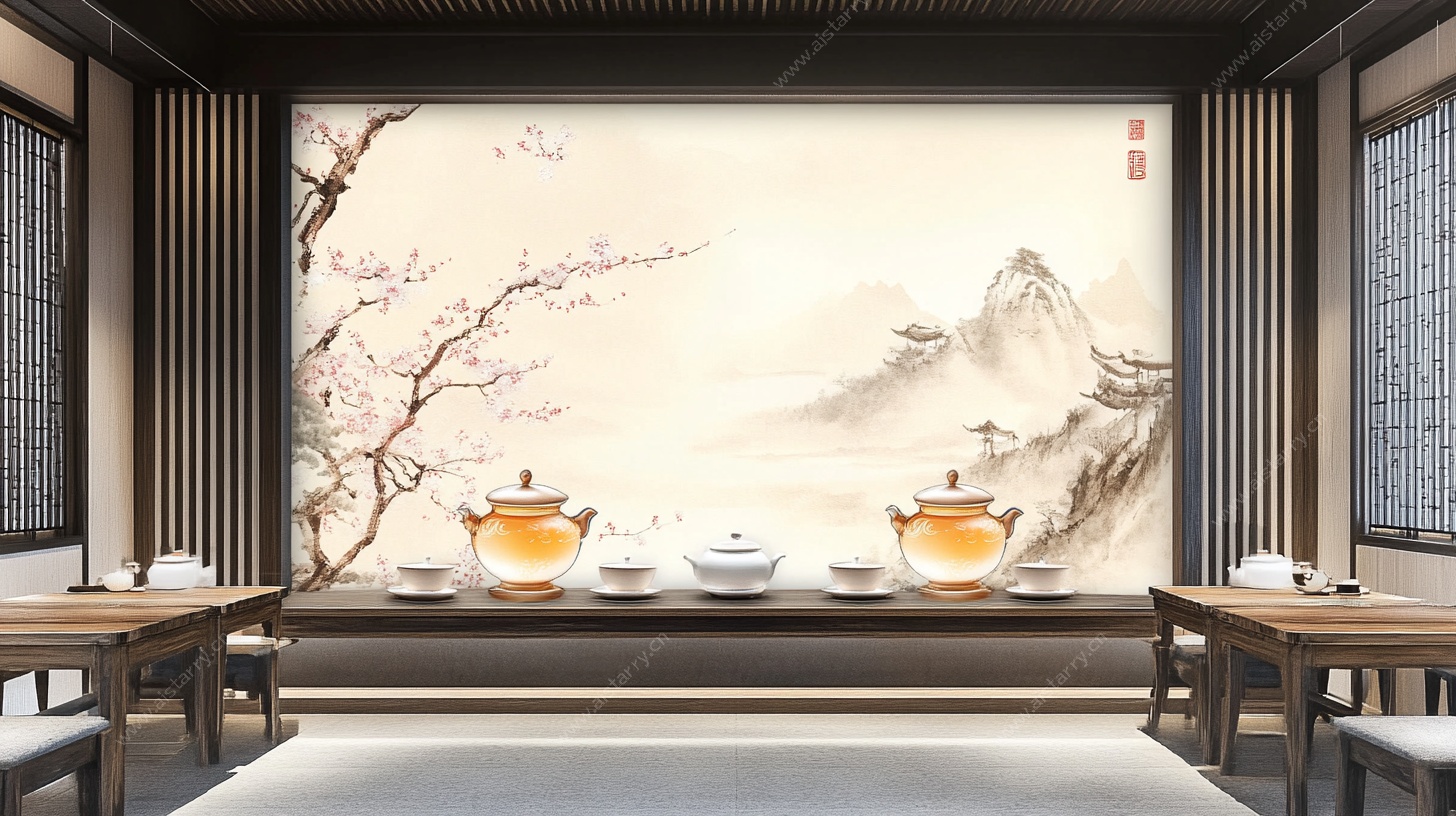中式茶室 山水茶韵意境图