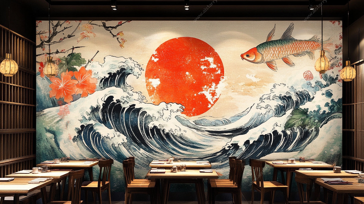 日式餐厅浮世绘风格壁画